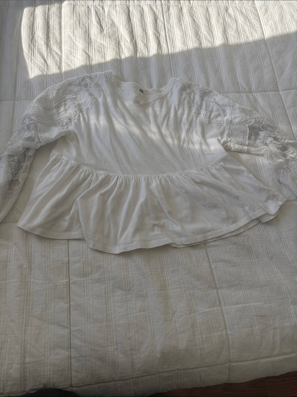 Free People White Lace-Paneled Peplum Tunic